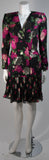 VICKY TIEL Black Silk Floral Pleated Chiffon Skirt Suit Size Small