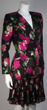 VICKY TIEL Black Silk Floral Pleated Chiffon Skirt Suit Size Small