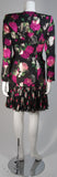 VICKY TIEL Black Silk Floral Pleated Chiffon Skirt Suit Size Small