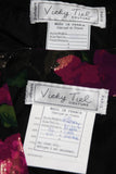 VICKY TIEL Black Silk Floral Pleated Chiffon Skirt Suit Size Small