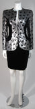 VICKY TIEL Silver Silk and Black Velvet Accent Skirt Suit Size 38