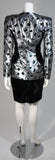 VICKY TIEL Silver Silk and Black Velvet Accent Skirt Suit Size 38