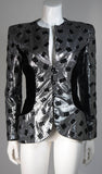 VICKY TIEL Silver Silk and Black Velvet Accent Skirt Suit Size 38