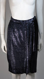 VICKY TIEL Navy Silk Metallic Skirt Suit Size 36