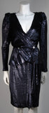 VICKY TIEL Navy Silk Metallic Skirt Suit Size 36