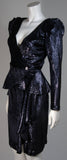 VICKY TIEL Navy Silk Metallic Skirt Suit Size 36