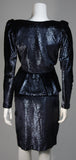VICKY TIEL Navy Silk Metallic Skirt Suit Size 36