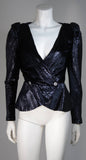 VICKY TIEL Navy Silk Metallic Skirt Suit Size 36