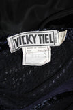 VICKY TIEL Navy Silk Metallic Skirt Suit Size 36