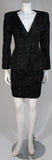 VICKY TIEL Black Silk Skirt Suit with Patterned Velvet Accents Size 38