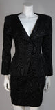 VICKY TIEL Black Silk Skirt Suit with Patterned Velvet Accents Size 38