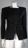 VICKY TIEL Black Silk Skirt Suit with Patterned Velvet Accents Size 38
