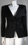 VICKY TIEL Black Silk Skirt Suit with Patterned Velvet Accents Size 38