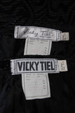 VICKY TIEL Black Silk Skirt Suit with Patterned Velvet Accents Size 38