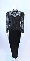 VICKY TIEL Black Lace Drape Gown with Sequin Applique Size 38