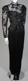 VICKY TIEL Black Sequin Lace Gown with Jersey Skirt Size Small