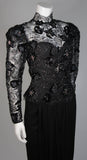 VICKY TIEL Black Sequin Lace Gown with Jersey Skirt Size Small