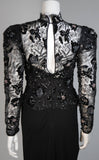 VICKY TIEL Black Sequin Lace Gown with Jersey Skirt Size Small