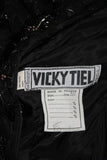 VICKY TIEL Black Sequin Lace Gown with Jersey Skirt Size Small