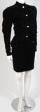 VICKY TIEL Black Velvet Skirt Suit with Rhinestone Buttons Size Small