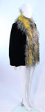FRANK TAGNINO Black Velvet Coat w/ Yellow & White Feather Trim