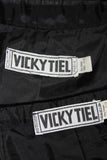 VICKY TIEL Black Velvet Skirt Suit with Rhinestone Buttons Size Small