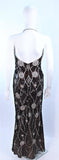 STEPHEN YEARIK Brown Sequin Rhinestone Floral Halter Gown Size 4