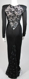 VICKY TIEL Black Jersey Gown with Sequin Lace Accents Size Small