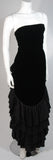 VICKY TIEL Black Velvet Gown with Tiered Silk Detail Size Small