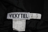 VICKY TIEL Black Velvet Gown with Tiered Silk Detail Size Small