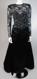 VICKY TIEL Black Embellished Lace Gown With Silk Skirt Size Small