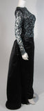 VICKY TIEL Black Embellished Lace Gown With Silk Skirt Size Small