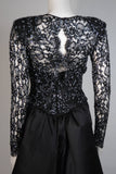 VICKY TIEL Black Embellished Lace Gown With Silk Skirt Size Small