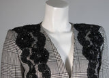 VICKY TIEL Black & White Plaid Skirt Suit with Lace Size 40