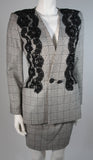 VICKY TIEL Black & White Plaid Skirt Suit with Lace Size 40