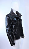 COSTUME NATIONAL Black Patent Leather Gray Goat Jacket Size 6-8