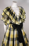 PAUL LOUIS ORRIER Ruffled Silk Yellow & Black Plaid Gown Size 10