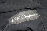 CEIL CHAPMAN Draped Black Silk Crepe Gown Size Small