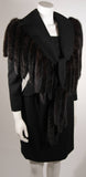 TRAVILLA Black Wool Suit w/ Mink Tail Jacket & Pencil Skirt Size 6-8