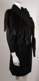 TRAVILLA Black Wool Suit w/ Mink Tail Jacket & Pencil Skirt Size 6-8