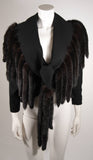 TRAVILLA Black Wool Suit w/ Mink Tail Jacket & Pencil Skirt Size 6-8