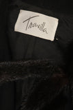 TRAVILLA Black Wool Suit w/ Mink Tail Jacket & Pencil Skirt Size 6-8