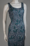 VINTAGE Circa 1960s Blue Beaded Gown, Sequins Size Small