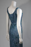 VINTAGE Circa 1960s Blue Beaded Gown, Sequins Size Small