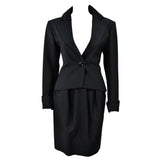 YVES SAINT LAURENT Black Wool Skirt Suit with Satin Trim Size 36