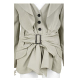 JOHN GALLIANO Beige Crepe Blazer with Brown Buckle