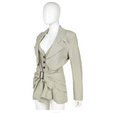 JOHN GALLIANO Beige Crepe Blazer with Brown Buckle