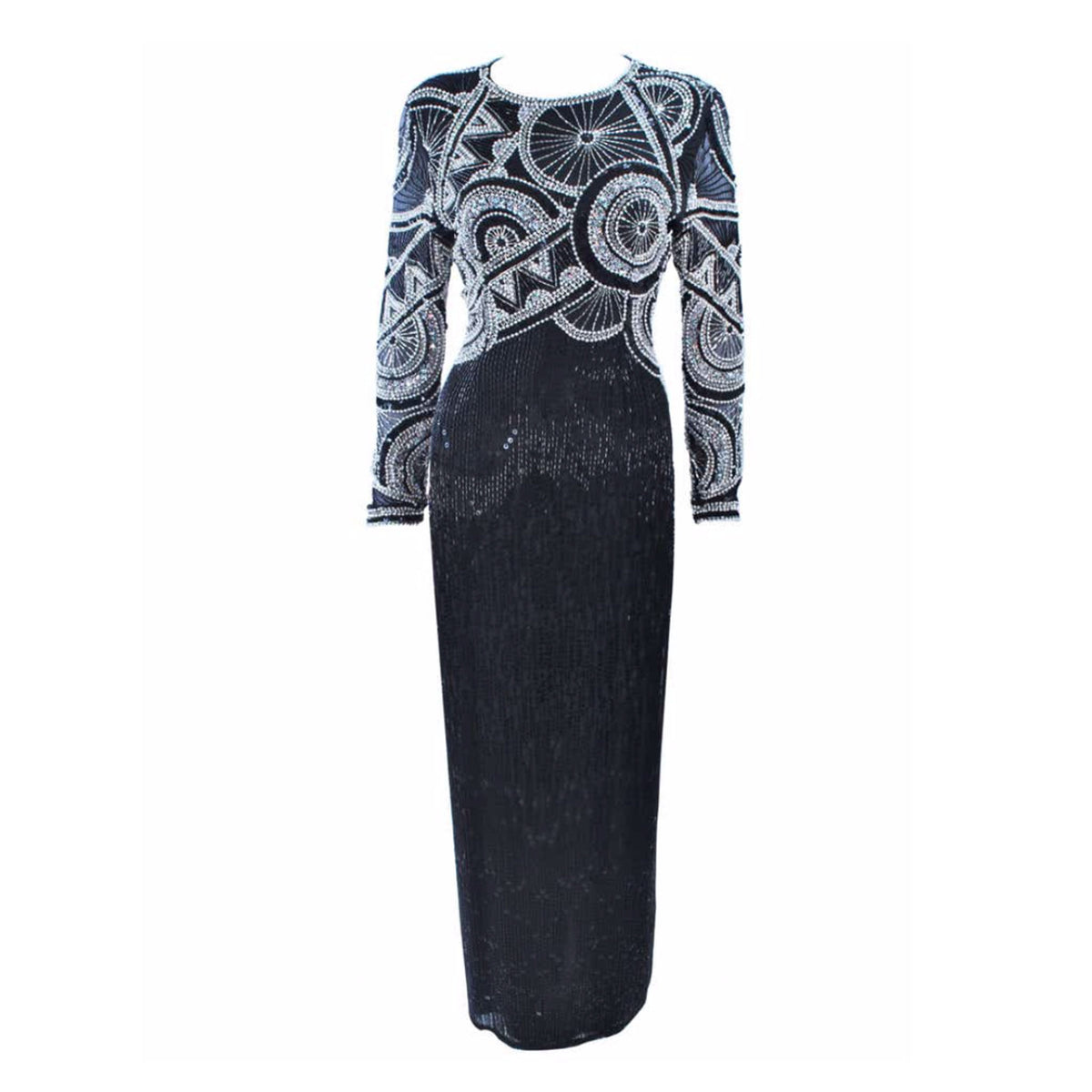oleg cassini beaded dress Vintage Black tie Oleg Cassini silk black/white beaded dress