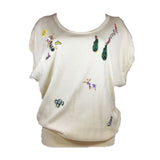 TSUMORI CHISATO Cream Short Sleeve Sweater w/ Beading Size 2