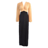 VICKY TIEL Bell Sleeve Cream and Navy Full Length Gown